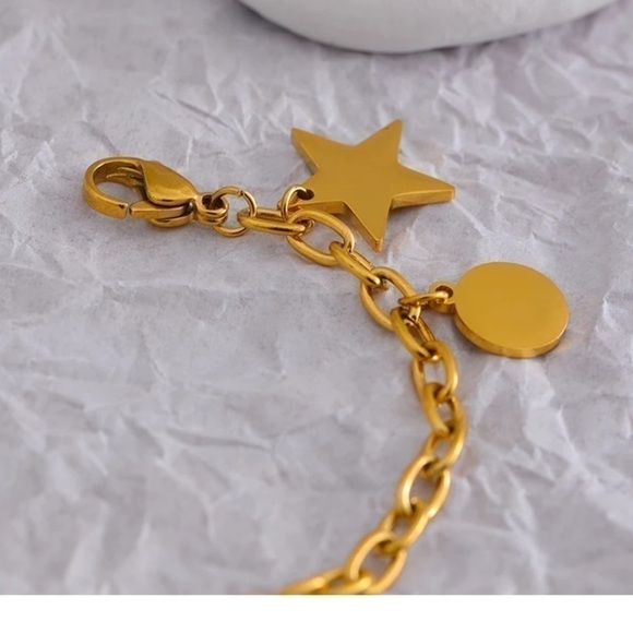 new Unique 18k Gold Plated Chain Star Celestial Layering Bracelet - Picture 5 of 12